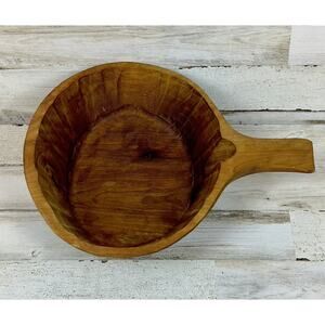 Primitive Hand Carved Wood Bowl Vintage Scoop Ladle With Handle And Thumb Hold